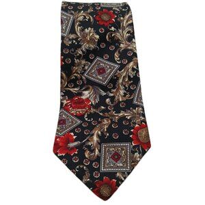 Buckingham Necktie Black Red Floral Leaf Print Polyester